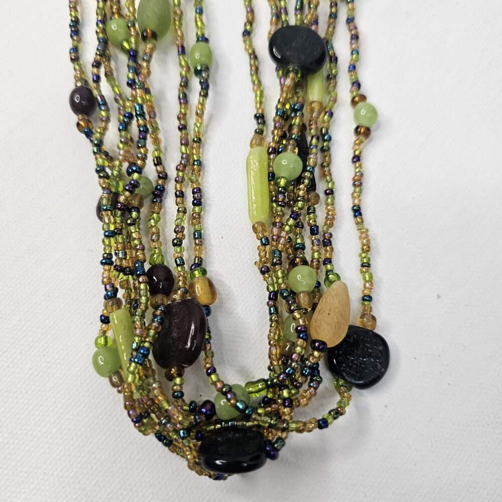 Multi Strand Necklace Multicolor Lime Women Jewelry Seed Beaded Handcrafted - Picture 7 of 10